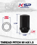 14x1.50 Lug Nuts Set Black Chrome Closed End Acorn Wheel Lug Nuts 24 Pcs OE Style 1.75 Inch Height Hex Size 7/8 Inch