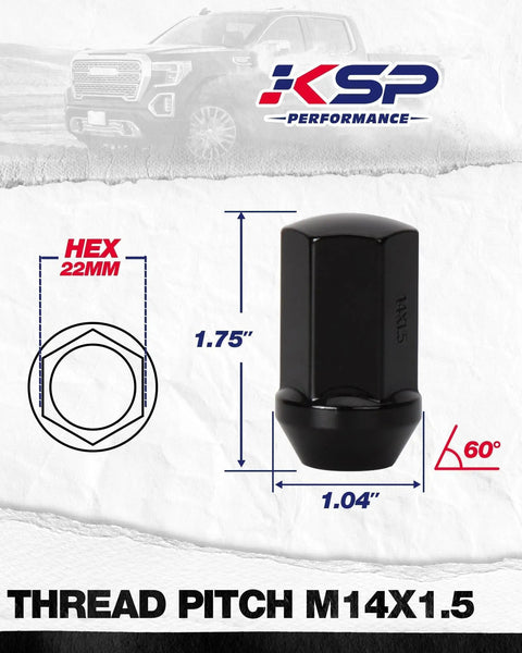 14x1.50 Lug Nuts Set Black Chrome Closed End Acorn Wheel Lug Nuts 24 Pcs OE Style 1.75 Inch Height Hex Size 7/8 Inch