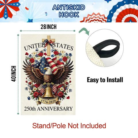250 Years USA House Flag 28 By 40 Inch Double Sided Burlap Patriotic Flag For Porch Yard Patio Outdoor Decor 1776 2026 Commemorative Banner