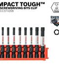 8-Piece 2 Inch Torx Impact Bit Set With Clip For Custom Case System, Beefy Power Bits For High Torque, organized in a red case