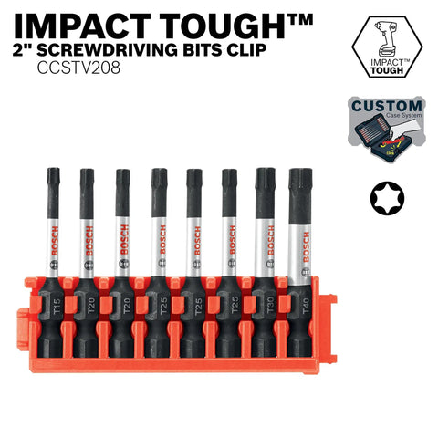 8-Piece 2 Inch Torx Impact Bit Set With Clip For Custom Case System, Beefy Power Bits For High Torque, organized in a red case
