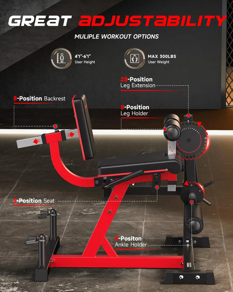 Side view of Go-To 3-In-1 Leg Extension Curl Machine For Home Gym, highlighting adjustable positions and smooth bearings.