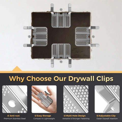 Gnarly Wall Damage Tackled Quick With Effortless Drywall Repair Clips For Knockout Smooth Finish Invisible Crack Sealing Hardware For Skilled Craftsmen And Casual Renovators showing stainless steel clips on drywall.