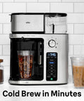 10 Cup Drip Coffee Maker With Hot And Cold Multi Serve Brewer showing cold brew function, stainless steel design, front view