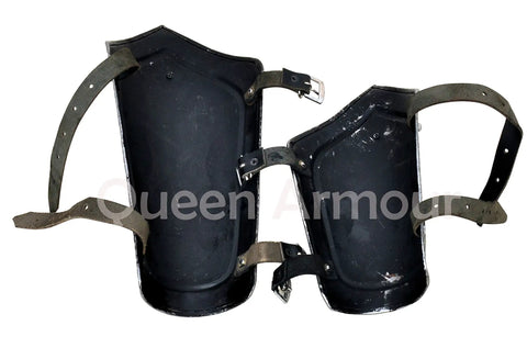 Medieval Iron And Steel Armor Set Featuring Gorget Arm Guards Vambraces Leg Greaves Burgonet Helmet And Pauldrons For Costume Display
