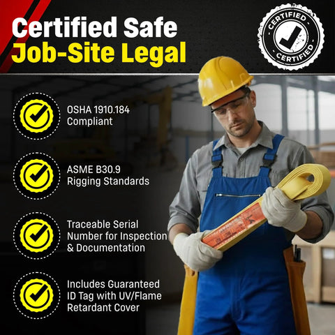 Front view of DD Sling USA-made nylon lifting sling, eye-to-eye, 2in wide, 6ft length, Amazon brand