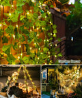 Solar Ivy String Lights Outdoor Waterproof 33Ft 100 LED Fake Vines With Lights Artificial Greenery Leaves on a fence