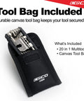 Pro Grade 20 Function Bike Tool With Chain Breaker in black canvas pouch, heavy-duty CR-V 6150 steel, pocket size and lightweight