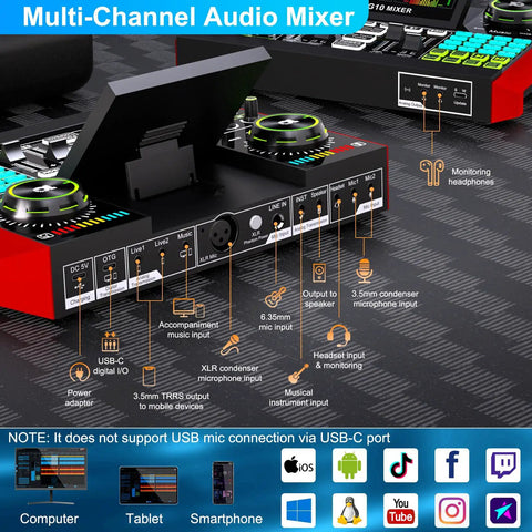 Multi-Channel Audio Mixer in All In One Podcast Studio Bundle With Live Sound Mixer And 3.5mm Condenser Microphone P15