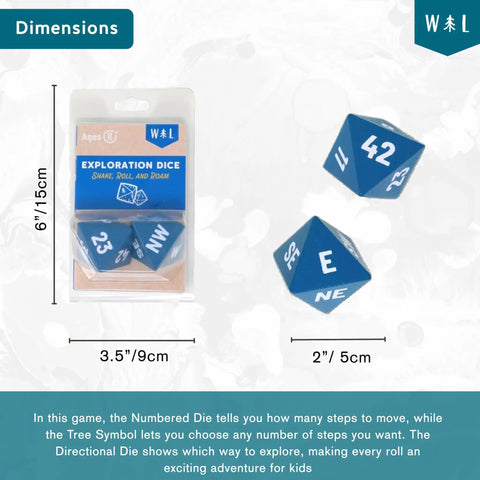 Oversized 8-Sided Wooden Dice Set For Outdoor Adventures With Directional And Number Dice in packaging and display