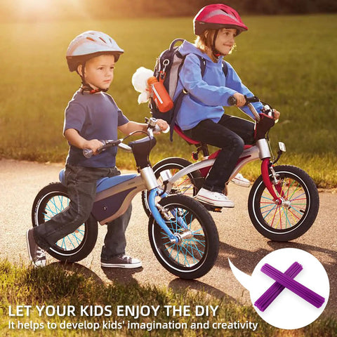 Children riding bikes with Spoke Skins Covers For 8 To 21 Inch Rims Protectors And Decor For Dirt Bikes Mountain Bikes Bicycles