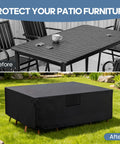 Heavy Duty Outdoor Furniture Cover for Rectangular Patio Table and Chairs, 600D UV Resistant and Waterproof, Black, Before and After
