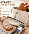 Super Chic Travel Jewelry Box With Waterproof PU Leather Exterior And Soft Flannel Interior Removable Dividers for easy packing.