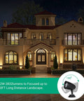 22W Dusk To Dawn Outdoor Spotlight With Photocell Sensor illuminating a mansion, showcasing 2832 lumens, 3000K warm white