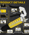Heavy Duty Beefy 14Oz 15 Piece Pro Grade Grease Gun Kit With 7000 PSI Leak-Proof Spray Gun, detailed parts overview, yellow