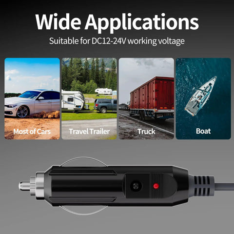 Heavy Duty Slick Road Ready DC Power Cable For Starlink Mini Featuring Direct Cigarette Lighter Adapter suitable for cars, trailers, trucks, boats.