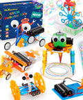 Six Piece Robot Kit Set For Kids 5 To 12 Build Reptile Robot Balance Car Bubble Machine and more with STEM science focus.