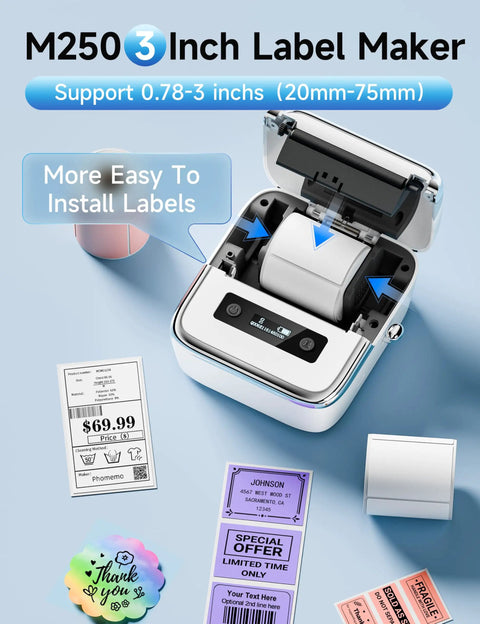 3 Inch Label Maker Portable Printer for Home Office, 2026 Upgrade with 2200mAh Battery, fast printing, Bluetooth barcode printer