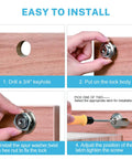 Installation steps for Cabinet Cam Lock Set 5 Pack Keyed Alike 1-1/8 Inch Cam Locks for drawers and RVs, chrome finish.