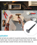 Person using Hella Durable Metal Tack Nails 500 Piece Set Tight Grip Hardware Studs for woodworking project with hammer.