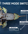 3D Wooden Puzzle For Adults Whale Ark Model With Mechanical Motion And Ocean Sounds DIY Building Kit For Creative Home Decor And STEM Projects In Starlight Blue, Eight To Ten Hours Assembly, Challenging Yet Rewarding top view showing three-mode switch
