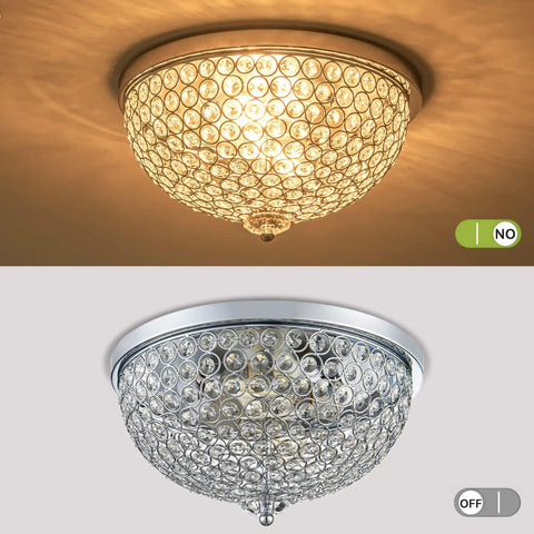 Illuminated Crystal Flush Mount Ceiling Light Two Light Fixture With Chrome Finish And Sparkling Crystal Bowl Shade, Bulbs Included