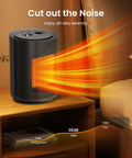 Black small space heater for desk and office, 1500W PTC ceramic heater with three heat modes, two second rapid heating.