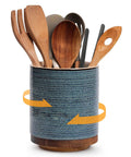 360 Degree Rotating Utensil Holder For Countertop Extra Large Ceramic Caddy In Blue Kitchen Utensil Crock For Farmhouse Decor