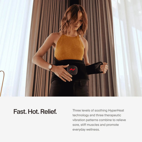 Woman wearing Venom 2 Back Wrap With Next Level Heat And Vibration For Fast Pain Relief Soreness And Inflammation, HyperHeat Technology