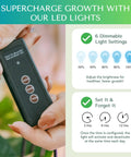 Close-up of hands holding dimmable light setting remote for All In One Seed Starting Kit With Grow Lights and Heat Mat for No Fuss Indoor Gardening.