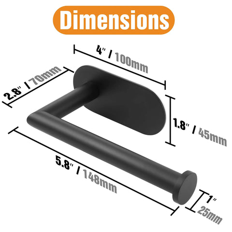 Dimensions of Matte Black Stainless Steel Toilet Paper Holder With Adhesive Mount, Rust-Proof, Water Resistant, Modern Design