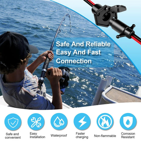 Man fishing on a boat with Waterproof Trolling Motor Plug And Receptacle Kit 12V 24V 48V 8 Gauge 2 Wire Quick Connect installed.