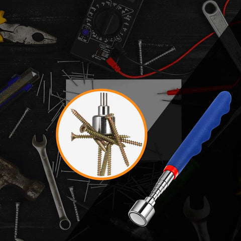 Extendable Magnetic Pickup Tool With 20 Lbs Lift 30 Inch Telescoping Magnet Stick for grabbing screws on black toolbox surface