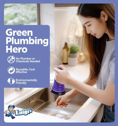 Heavy Duty Mini Sink Plunger For Kitchen And Bathroom Drains Hella Strong Bellows Design being used to unclog a sink.