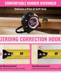 25 Foot Tape Measure With Fractions, Retractable Steel Blade, Magnetic Hook, Three Brake System, Nylon Coating, Pink