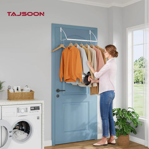 Over The Door Hanger Expandable And Adjustable Space Saving Coat And Towel Rack That Fits Doors Up To One And Three Quarters Inches Metal White Heavy Duty Door Organizer For Bathroom Bedroom Laundry And Hallway