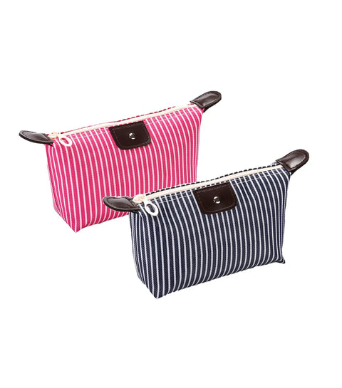 Two Pack Travel Makeup Bags for Women Grab and Go Cosmetic Bag Set Waterproof Nylon With Leather Interior Light Pink Preppy Toiletry Organizer Tiny