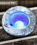Four Pack 3W 12V RGB In Ground Landscape Lights With Remote Control IP67 Waterproof Pathway Lights, close-up view.