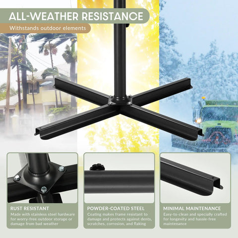 All-weather resistant universal heavy duty patio umbrella cross brace stand for outdoor umbrellas, aluminum construction, fits 9ft and 10ft models