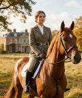 Woman on horseback wearing Elastic Equestrian Belt For Women With Wide Horse Riding Strap And Buckle Dope Gear Versatile Black Belt