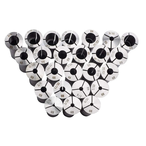 Top Shelf 25 Piece R8 Round Collet Set Delivering Dead On Accuracy With Zero Point Zero Zero Zero Five TIR Runout 71620 Drawbar Thread And Rock Solid Hardened Alloy Steel For Weekend Warriors And Pro Machinists