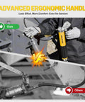 Comparison of 10,000 PSI Pneumatic Grease Gun Kit with Built Tough Pistol Grip and standard grease gun, showing ergonomic handle benefits.