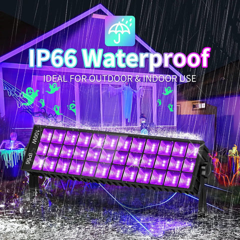 Beast 100W LED Black Light Bar IP66 Waterproof With Plug And Switch 6ft Cord glowing outdoors in rain