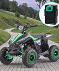 Green ATV on a paved path with an inset of a 5 Pin AC CDI Box for 50cc to 135cc Chinese ATVs and dirt bikes.