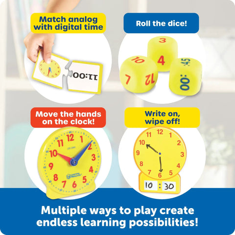 Time Learning Activity Set With Teaching Clocks For Kids Hands On Time Practice Classroom Must Haves with clocks and dice