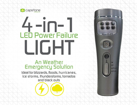 Eco I Lite 4 In 1 Rechargeable Emergency Flashlight Kit 6 Pack Prepper Ready Power Outage Essential Night Light Work Light And Power Failure Lamp With Induction Charging Base in packaging displaying product features.