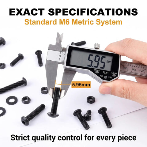 Digital caliper measuring bolt from All In One M6 10.9 Grade Alloy Steel Hex Socket Bolts Nuts Washers Kit 261-Piece