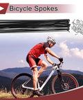 38 Piece 14G Bicycle Spokes 278mm Carbon Steel Black Finish Set For Wheel Repair And Assembly shown with mountain biker