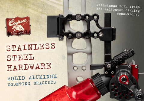 Close-up of Bowfishing Winch Pro Reel with One Hand Operation, Fighting Wheel Brake for Simultaneous Brake and Reel, durable ceramic string guide.