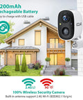 Wireless Outdoor Security Camera System With 1080P Two Way Audio And Full Color Night Vision mounted on house exterior.